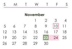 District School Academic Calendar for Klatt Elementary for November 2023