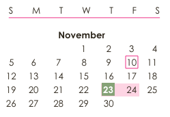 District School Academic Calendar for Chugiak Elementary for November 2023