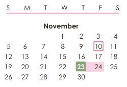 District School Academic Calendar for Central Middle School Of Science for November 2023