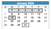 District School Academic Calendar for Ann Arbor Open At Mack School for January 2024