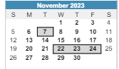 District School Academic Calendar for Slauson Middle School for November 2023
