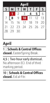 District School Academic Calendar for Georgetown East Elementary for April 2024