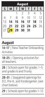 District School Academic Calendar for Georgetown East Elementary for August 2023