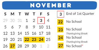 District School Academic Calendar for Appleton Community Learning Center for November 2023