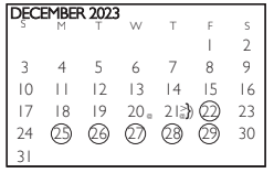 District School Academic Calendar for Bryant Elementary for December 2023