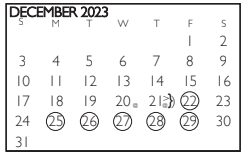 District School Academic Calendar for Beckham Elementary for December 2023