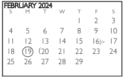 District School Academic Calendar for Carter Junior High for February 2024