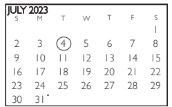 District School Academic Calendar for Swift Elementary for July 2023
