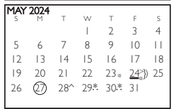 District School Academic Calendar for Kooken Ed Ctr for May 2024