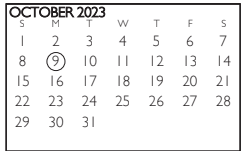 District School Academic Calendar for Hutcheson Junior High for October 2023