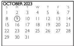 District School Academic Calendar for Miller Elementary for October 2023