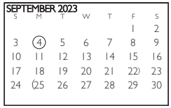 District School Academic Calendar for Venture Alter High School for September 2023