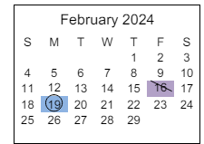 District School Academic Calendar for Options School for February 2024
