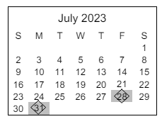 District School Academic Calendar for Iowa Elementary School for July 2023