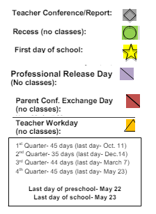 District School Academic Calendar Legend for East Middle School