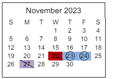 District School Academic Calendar for Tollgate Elementary School for November 2023