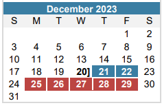 District School Academic Calendar for Pillow Elementary for December 2023