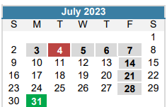 District School Academic Calendar for Allison Elementary for July 2023