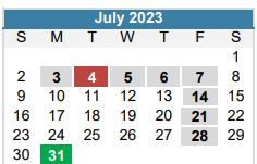 District School Academic Calendar for Mcbee Elementary for July 2023