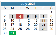 District School Academic Calendar for Highland Park Elementary for July 2023