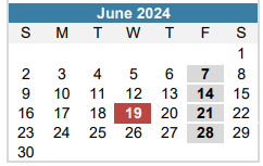District School Academic Calendar for Mendez Middle School for June 2024