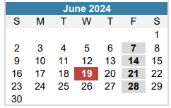 District School Academic Calendar for Doss Elementary for June 2024