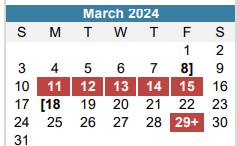 District School Academic Calendar for Blackshear Elementary for March 2024