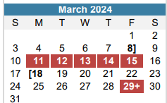 District School Academic Calendar for Mcbee Elementary for March 2024