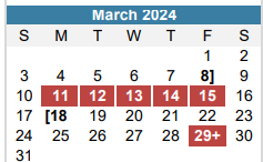 District School Academic Calendar for Reagan High School for March 2024