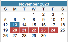 District School Academic Calendar for Bailey Middle School for November 2023