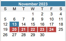 District School Academic Calendar for Austin St Hospital for November 2023