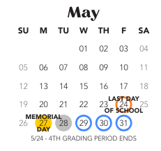District School Academic Calendar for Pine Tree Elementary School for May 2024