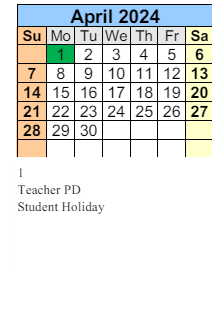 District School Academic Calendar for Rosinton School for April 2024