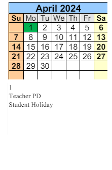 District School Academic Calendar for Pine Grove Elementary School for April 2024