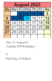 District School Academic Calendar for Elsanor School for August 2023
