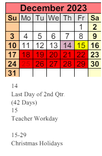 District School Academic Calendar for Daphne Middle School for December 2023