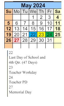 District School Academic Calendar for Rosinton School for May 2024