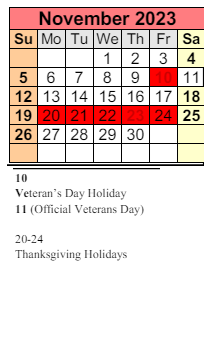 District School Academic Calendar for Pine Grove Elementary School for November 2023