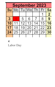 District School Academic Calendar for Elsanor School for September 2023