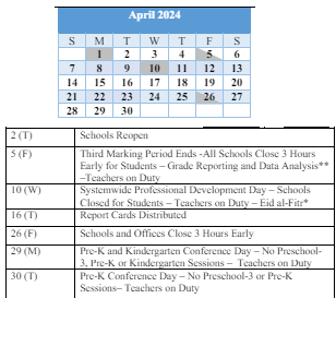 District School Academic Calendar for Baltimore Highlands Elementary for April 2024