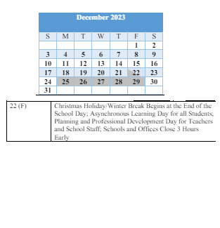 District School Academic Calendar for Baltimore Highlands Elementary for December 2023