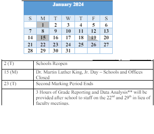 District School Academic Calendar for Baltimore Highlands Elementary for January 2024