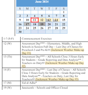 District School Academic Calendar for Baltimore Highlands Elementary for June 2024