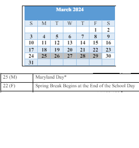 District School Academic Calendar for Baltimore Highlands Elementary for March 2024