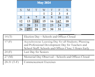 District School Academic Calendar for Baltimore Highlands Elementary for May 2024