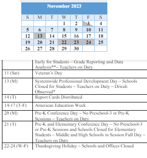 District School Academic Calendar for Baltimore Highlands Elementary for November 2023