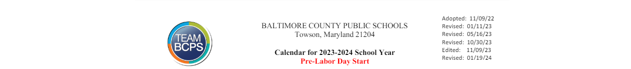 District School Academic Calendar for Baltimore Highlands Elementary