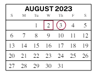 District School Academic Calendar for Parkside Elementary School for August 2023