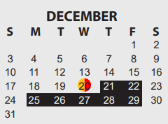 District School Academic Calendar for Vincent Middle School for December 2023