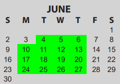 District School Academic Calendar for Bingman Head Start for June 2024